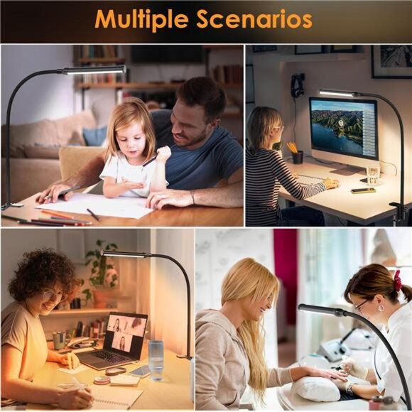 LED Desk lamp with Clamp, Eye-Caring Clip Lights for Home Office, 3 Colors - Picture 5 of 7